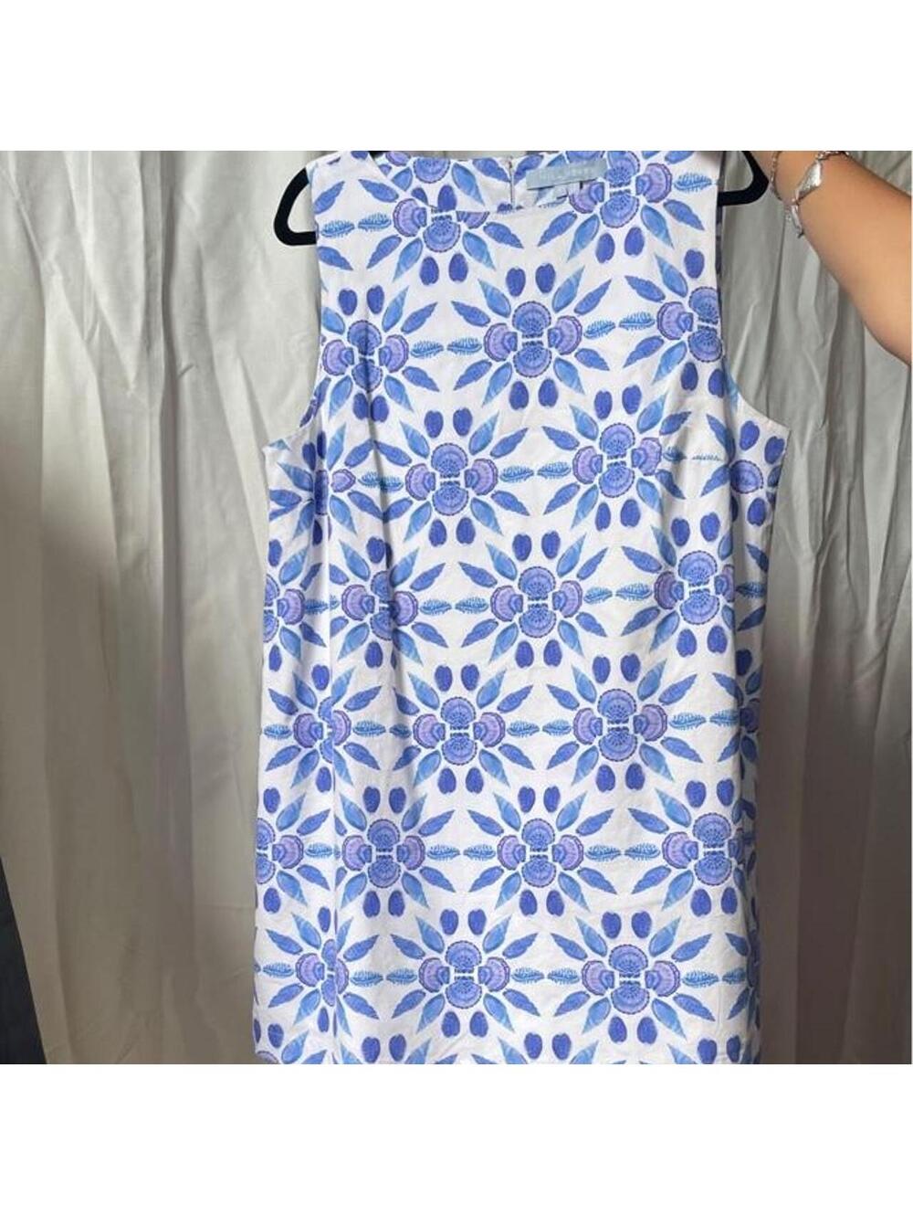 Hill House The Charlie Cotton Shift Dress Size L. Blue Shell Mosaic